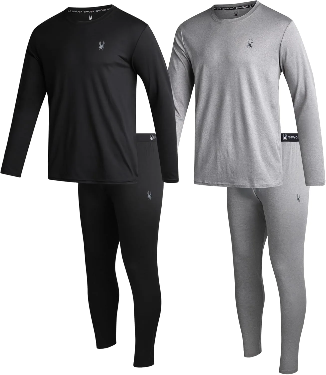 Spyder Men's Thermal Underwear Set - 4 Piece Brushed Back Fleece Lined Long Johns Base Layer Set for Men (Sizes: S-XL)