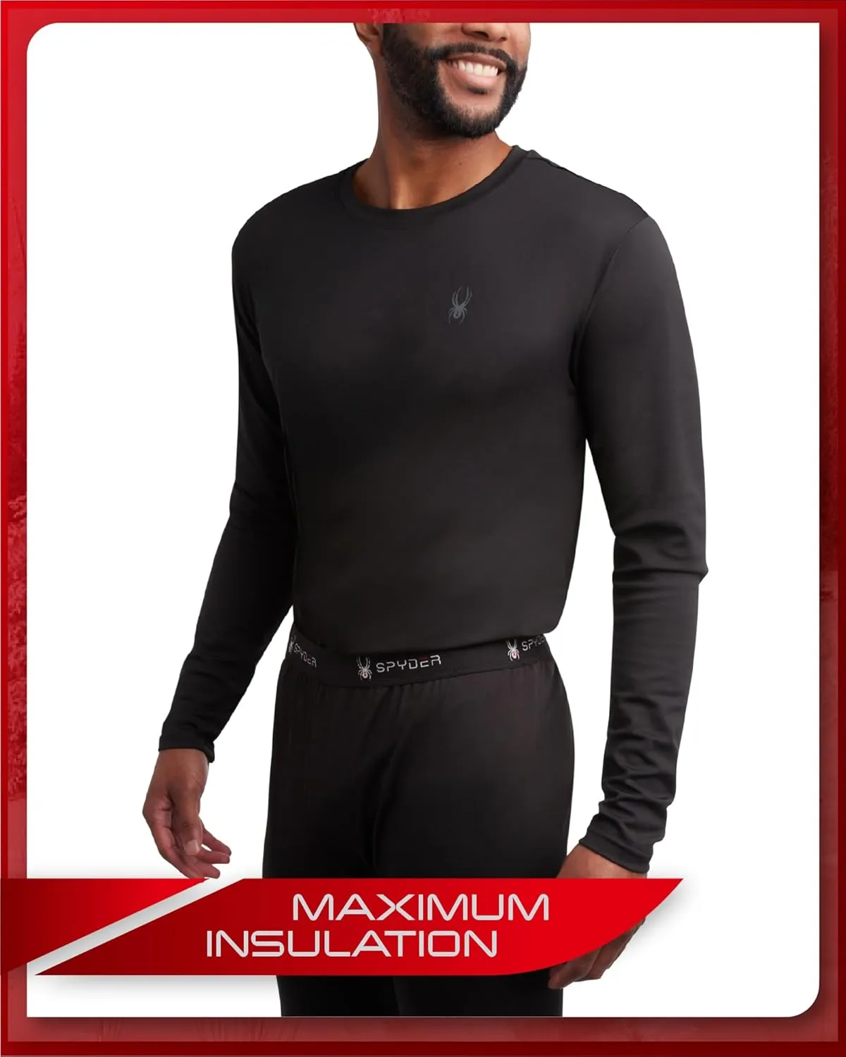 Spyder Men's Thermal Underwear Set - 4 Piece Brushed Back Fleece Lined Long Johns Base Layer Set for Men (Sizes: S-XL)