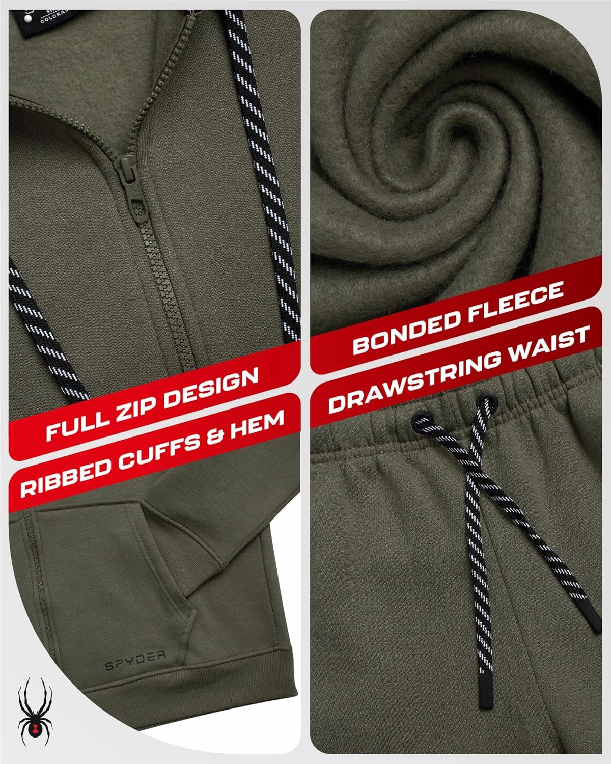 Spyder Mens Tracksuit - 2 Piece Sweatsuit for Men with Zip Up Hoodie & Jogger Sweatpants, Track Suit for Jogging or Warm Up