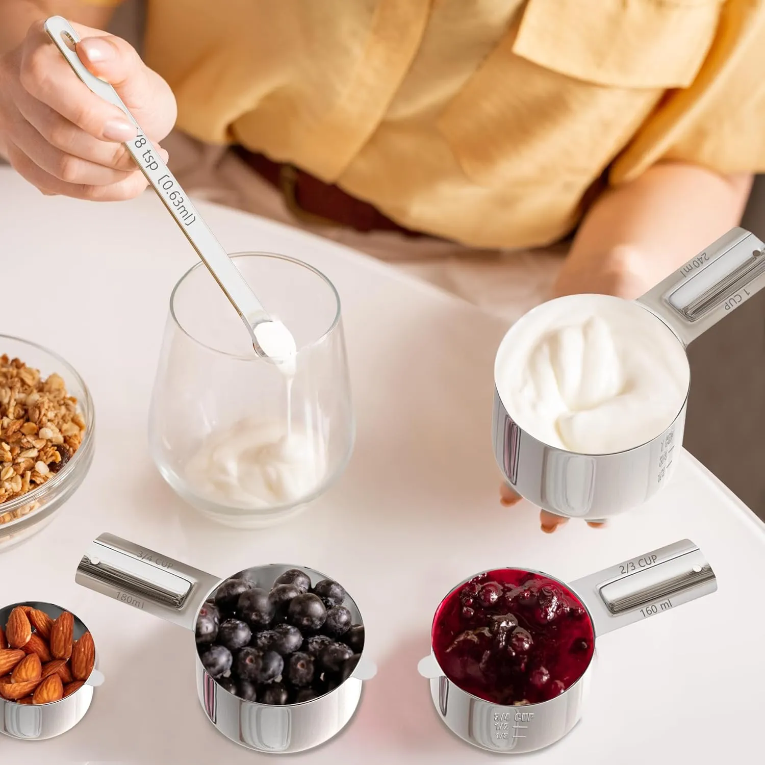 Stainless Steel Measuring Cups & Spoons Set for Cooking and Baking, Nesting Measuring Cups Measuring Spoons for Measuring Dry or Liquid Ingredients, Kitchen Gadgets, 12Pack