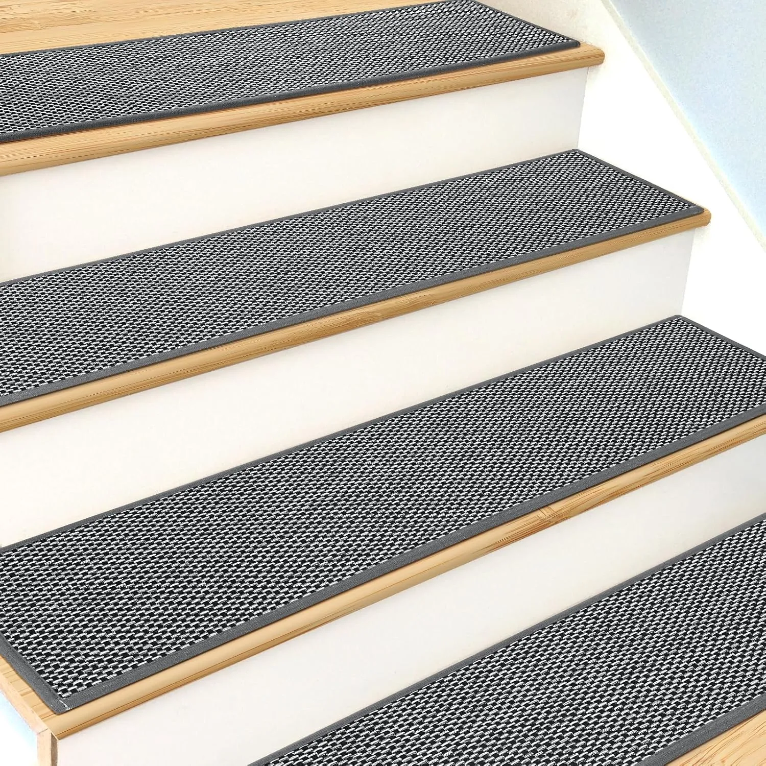 Stair Treads Non Slip for Wooden Steps Indoor 4 Pack 8" X 30" Carpet Stairs Runner for Wood Stairs, Stair Tread Rugs with Reusable Adhesive for Dogs Kids Elders, Machine Washable, Black and White