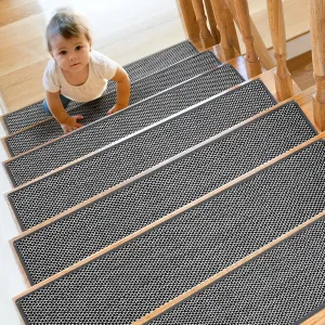 Stair Treads Non Slip for Wooden Steps Indoor 4 Pack 8" X 30" Carpet Stairs Runner for Wood Stairs, Stair Tread Rugs with Reusable Adhesive for Dogs Kids Elders, Machine Washable, Black and White