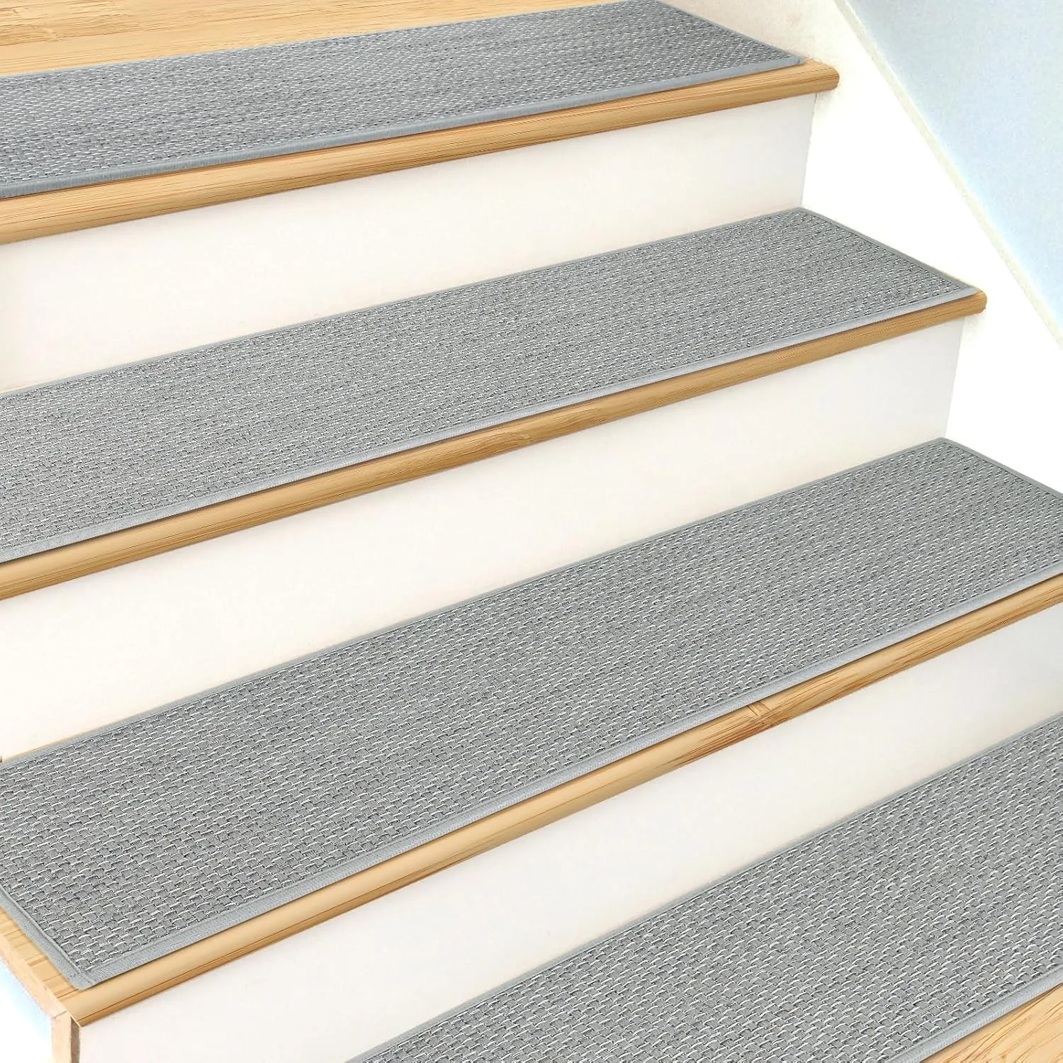 Stair Treads Non Slip for Wooden Steps Indoor 4 Pack 8" X 30" Carpet Stairs Runner for Wood Stairs, Stair Tread Rugs with Reusable Adhesive for Dogs Kids Elders, Machine Washable, Light Grey