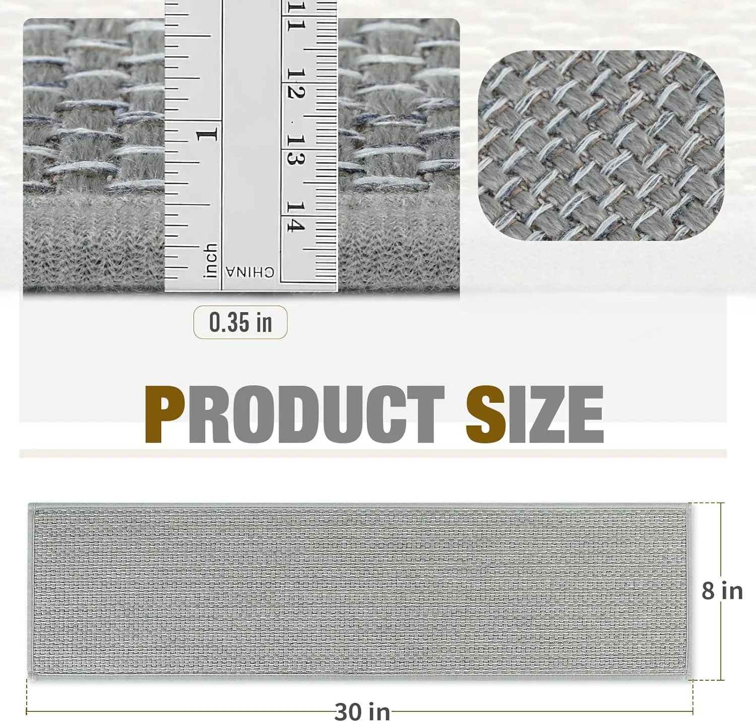Stair Treads Non Slip for Wooden Steps Indoor 4 Pack 8" X 30" Carpet Stairs Runner for Wood Stairs, Stair Tread Rugs with Reusable Adhesive for Dogs Kids Elders, Machine Washable, Light Grey