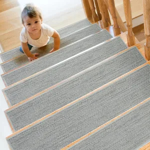 Stair Treads Non Slip for Wooden Steps Indoor 4 Pack 8" X 30" Carpet Stairs Runner for Wood Stairs, Stair Tread Rugs with Reusable Adhesive for Dogs Kids Elders, Machine Washable, Light Grey