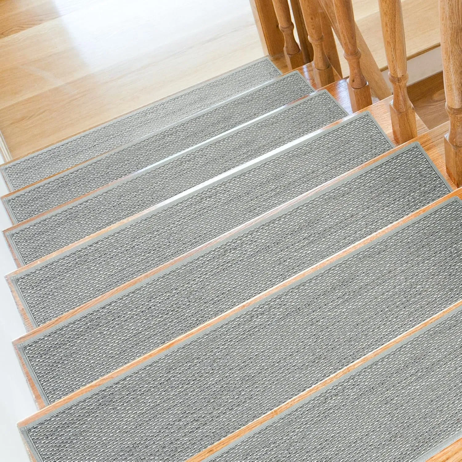 Stair Treads Non Slip for Wooden Steps Indoor 4 Pack 8" X 30" Carpet Stairs Runner for Wood Stairs, Stair Tread Rugs with Reusable Adhesive for Dogs Kids Elders, Machine Washable, Light Grey