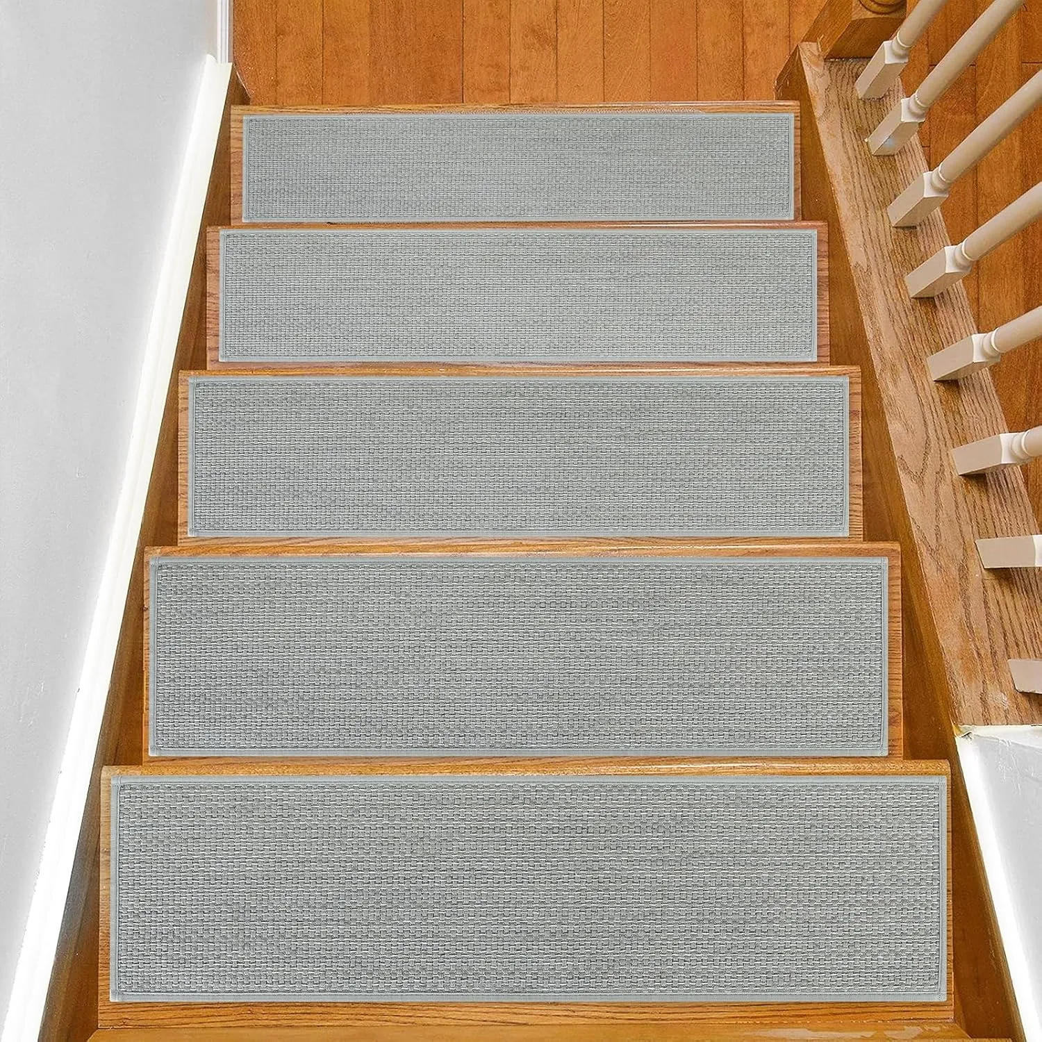 Stair Treads Non Slip for Wooden Steps Indoor 4 Pack 8" X 30" Carpet Stairs Runner for Wood Stairs, Stair Tread Rugs with Reusable Adhesive for Dogs Kids Elders, Machine Washable, Light Grey