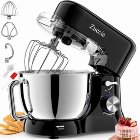 Stand Mixer, Zuccie 4.8QT Kitchen Electric Stand Mixer, 380W Motor Power Food Mixer, 8 P-Speed Dough Mixer with Dough Hook, Wire Whip & Beater, Black