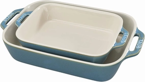 Staub Ceramic Rectangular Baking Dish Set, Casserole Dish, 2-Piece, Rustic Turquoise