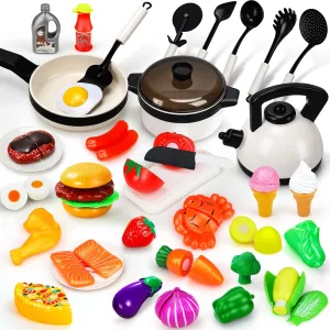 STEAM Life Play Kitchen Accessories Toy Play Food 3 4 Year Old Girls Gifts - Toddler Kitchen Set for Kids Pots and Pans Kids Kitchen Playset Fake Play Kitchen Toys for Toddlers Gifts for Girls Boys