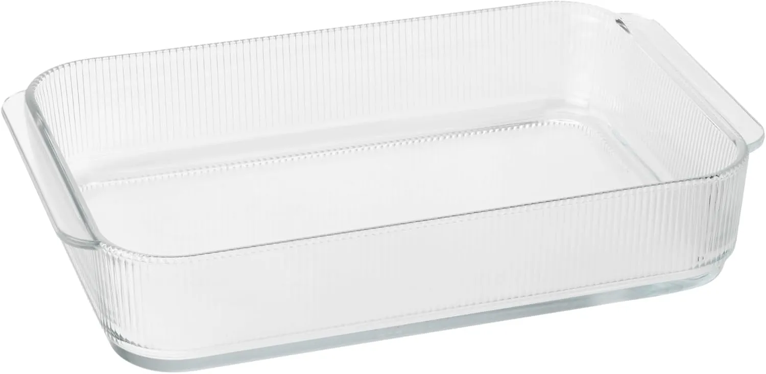 Stelton Pilastro Ribbed Oven-Safe Glass Bowl, Casserole Dish for Lasagne, Gratin, Pastries, Transparent, Dishwasher Safe, L 33.1 cm