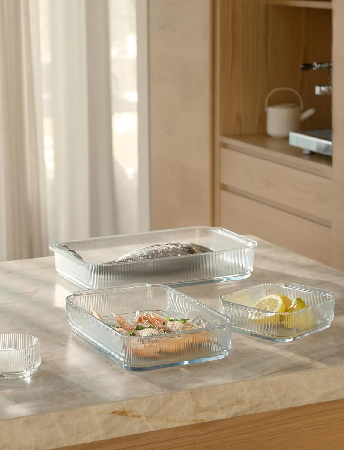 Stelton Pilastro Ribbed Oven-Safe Glass Bowl, Casserole Dish for Lasagne, Gratin, Pastries, Transparent, Dishwasher Safe, L 33.1 cm