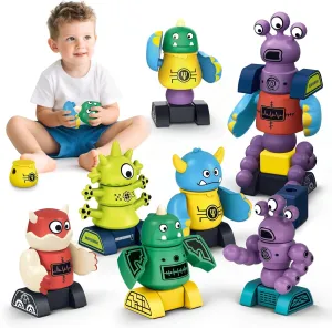 STEM Magnetic Robot Toys for Kids Ages 3-8, Transformable Stacking Bots with Storage Box, Birthday for Boys Girls Ages 3-8