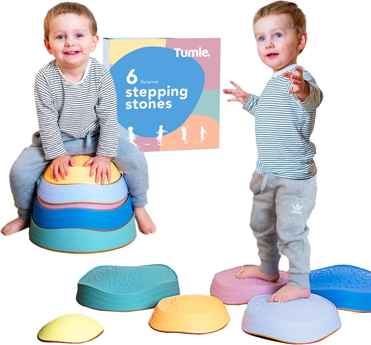 Stepping Stones for Toddlers | 6pcs Durable Non-Slip Stones | Encourage Toddler Balance & Gross Motor Skills | Indoor & Outdoor Toys | Obstacle Course and Gifts for Toddlers