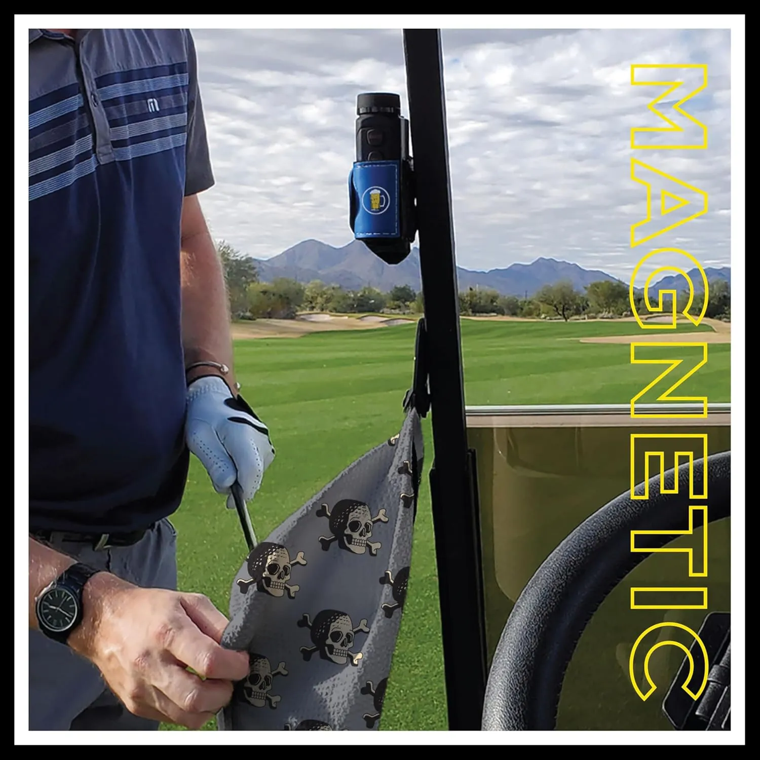 STICKIT The Original Magnetic Golf Towel with Gray Skulls | Top-Tier Microfiber Golf Towel with Deep Waffle Pockets | Industrial Strength Magnet for Strong Hold to Golf Carts or Clubs