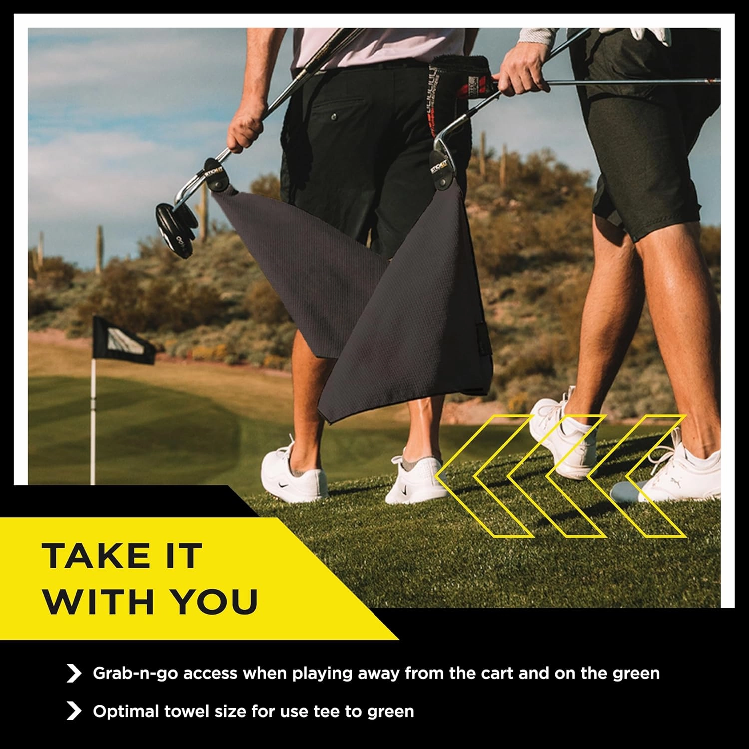 STICKIT Magnetic Towel, Black | Top-Tier Microfiber Golf Towel with Deep Waffle Pockets | Industrial Strength Magnet for Strong Hold to Golf Carts or Clubs