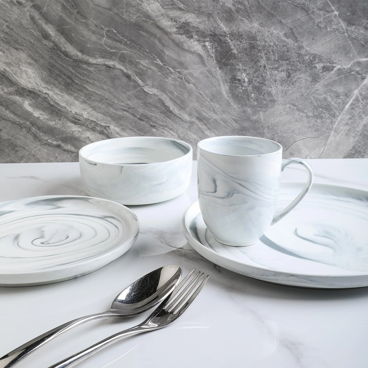 Stone Lain Brighton 16-Piece Dinnerware Set Porcelain, Gray