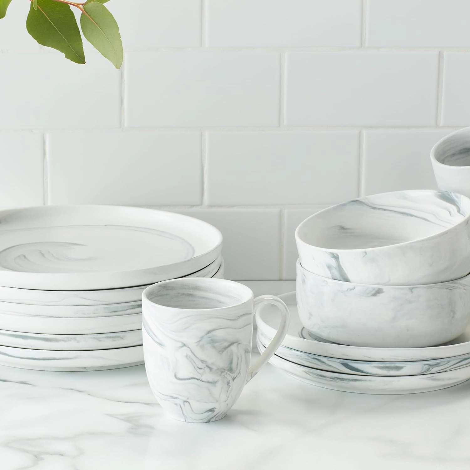 Stone Lain Brighton 16-Piece Dinnerware Set Porcelain, Gray