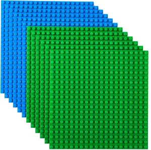 Strictly Briks 12 Pack Classic Stackable Baseplates 6x6, for Building Bricks, 20x20 Studs Plates Mats 100% Compatible with All Major Brands, Stackable for Top & Bottom Sides, 12 Blue/Green