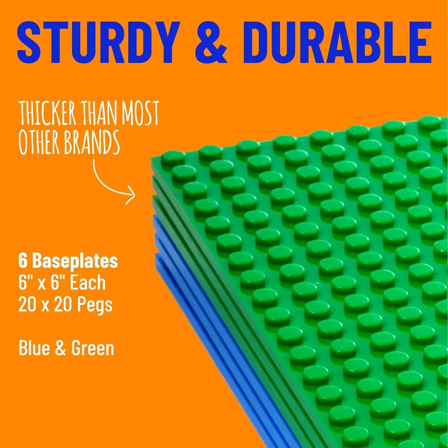 Strictly Briks 12 Pack Classic Stackable Baseplates 6x6, for Building Bricks, 20x20 Studs Plates Mats 100% Compatible with All Major Brands, Stackable for Top & Bottom Sides, 12 Blue/Green