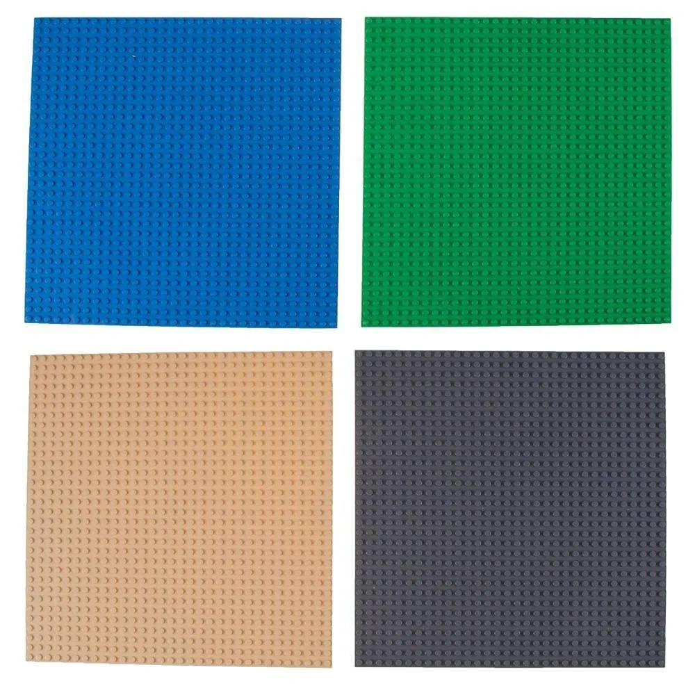 Strictly Briks Stackable Baseplates - 10" x 10" - 4 Pack - Blue, Gray, Green, Sand