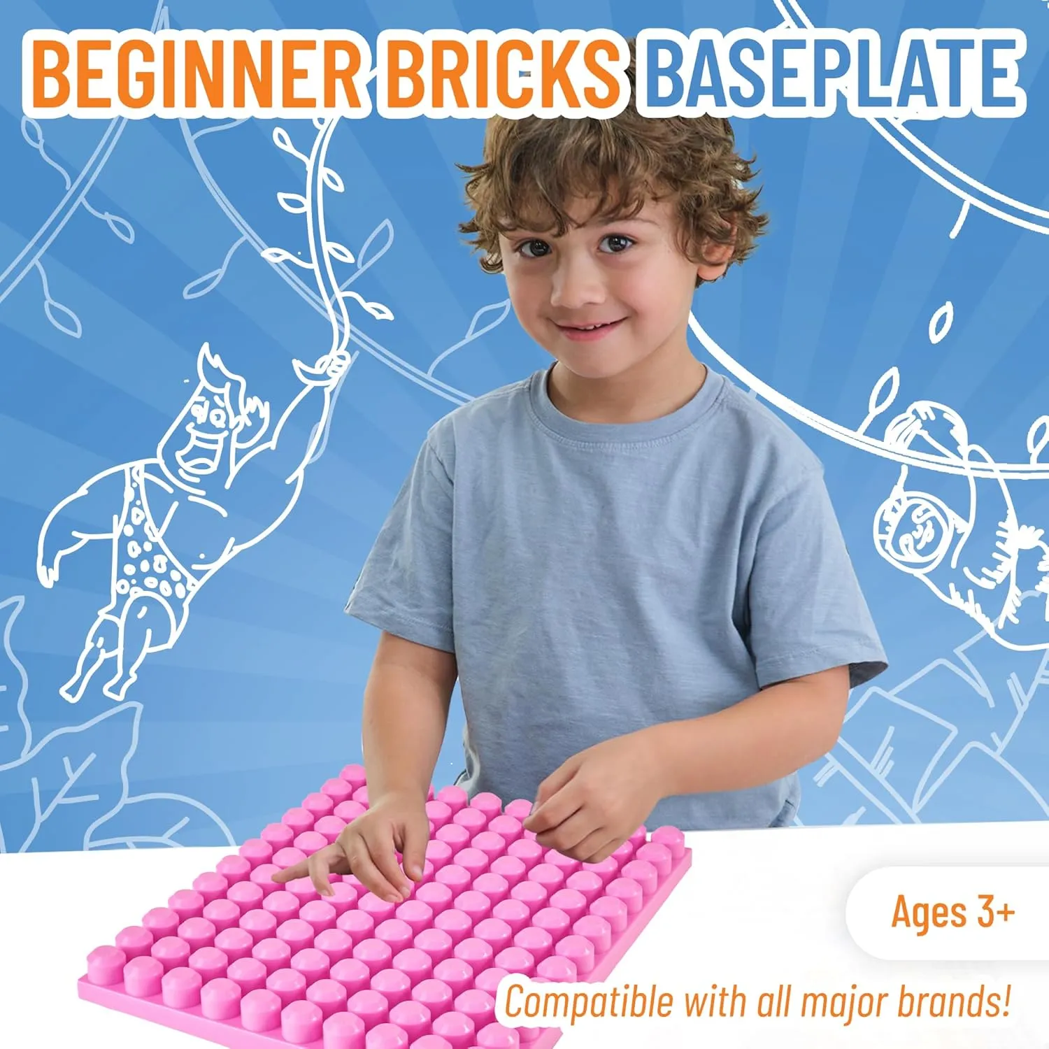Strictly Briks Toy Building Block, Beginner Bricks Stackable Baseplates, Large Pegs for Babies and Toddlers, 100% Compatible with All Major Brands, Pink, 1 Piece, 12.5 x 15 Inches