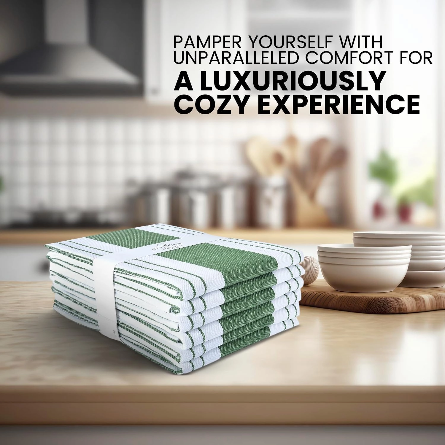Stripe Kitchen Towels Decor Mordern Design Centreband Tea Dish Towels Boho Stripe Absorbent Festive Gift Set of 6 Pantry Reusable Kitchen Dish Towel|Easter Spring Decor 18x28 in Green
