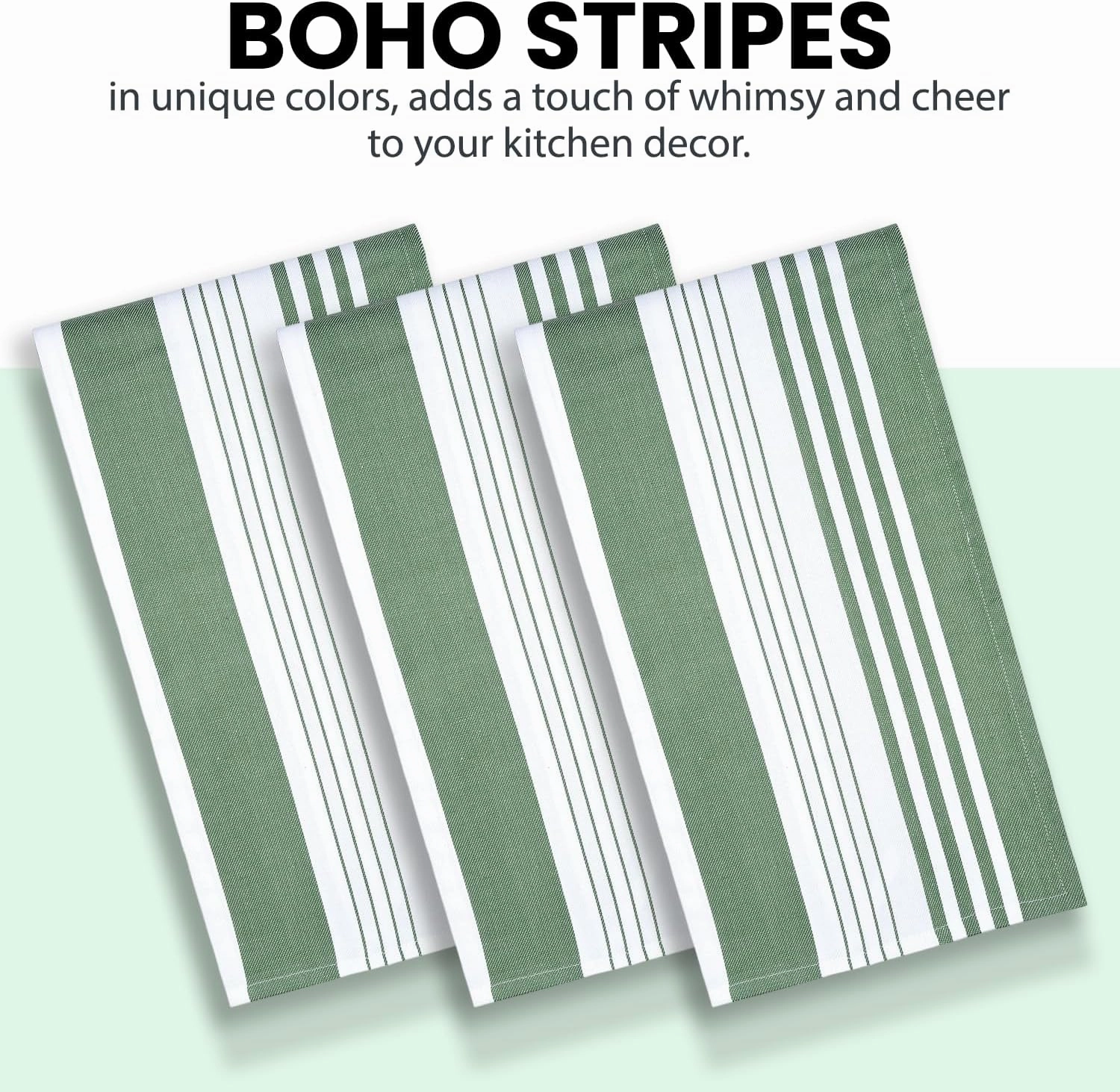 Stripe Kitchen Towels Decor Mordern Design Centreband Tea Dish Towels Boho Stripe Absorbent Festive Gift Set of 6 Pantry Reusable Kitchen Dish Towel|Easter Spring Decor 18x28 in Green
