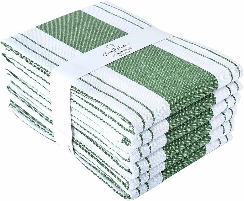 Stripe Kitchen Towels Decor Mordern Design Centreband Tea Dish Towels Boho Stripe Absorbent Festive Gift Set of 6 Pantry Reusable Kitchen Dish Towel|Easter Spring Decor 18x28 in Green