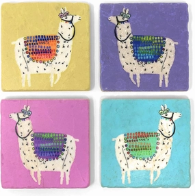 Studio Vertu Pastel Llamas Marble Coasters, Set of 4