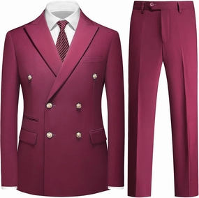 Suit for Men Solid Double Breasted 2 Piece Tuxedo Set Regular Fit Peak Lapels Jacket and Pants