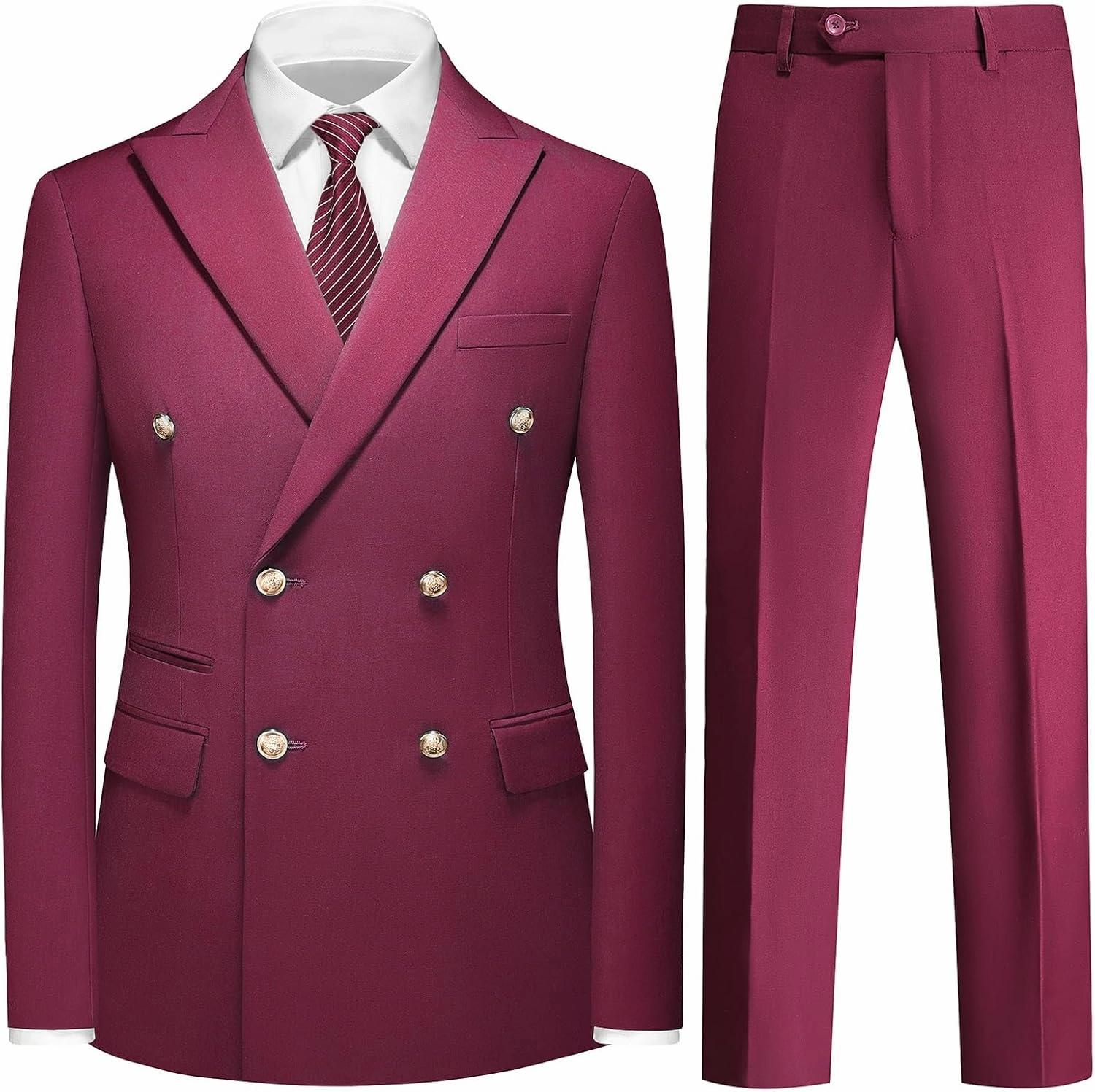 Suit for Men Solid Double Breasted 2 Piece Tuxedo Set Regular Fit Peak Lapels Jacket and Pants