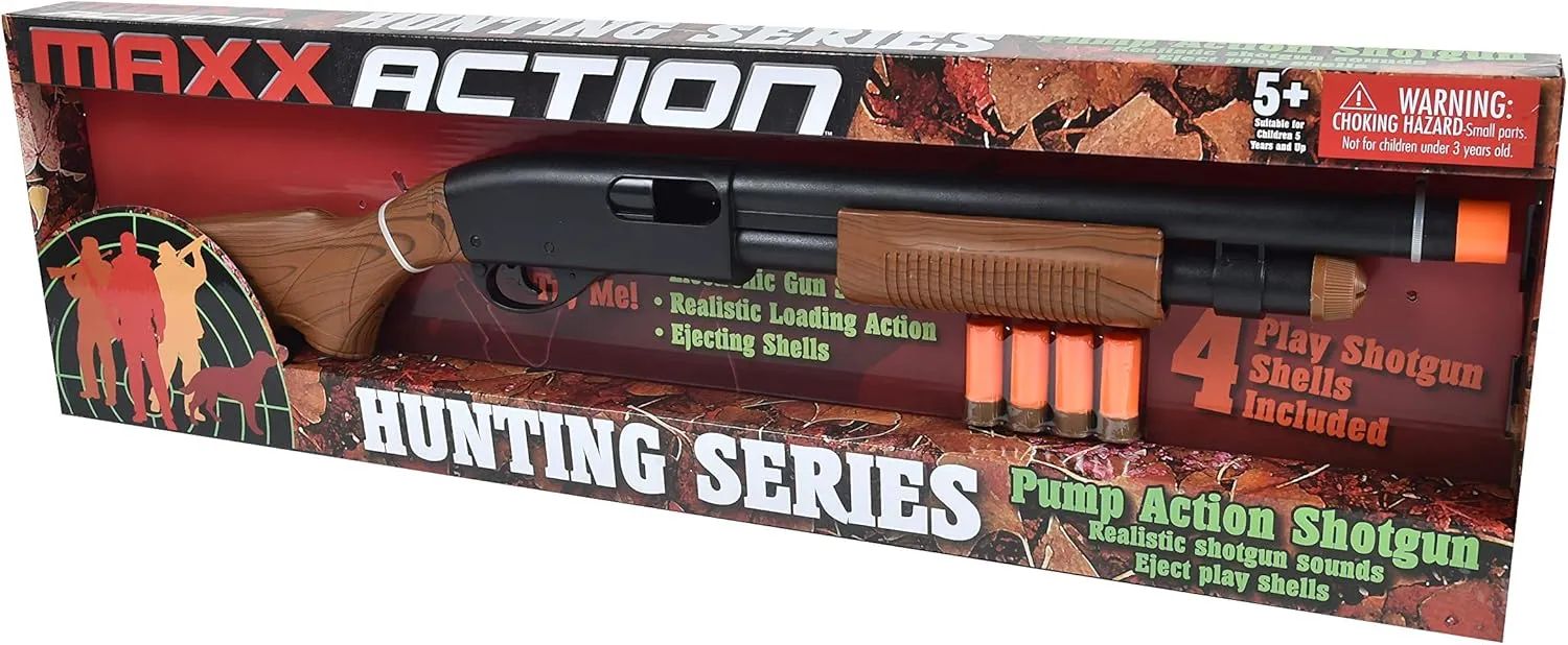 Sunny Days Entertainment Pump Action Blaster – with Realistic Sounds and Ejecting Play Shells | Hunting Role Play Toy | Cowboy Costume for Kids – Maxx Action, Wood Grain