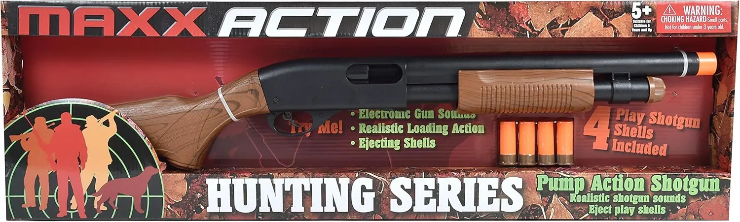 Sunny Days Entertainment Pump Action Blaster – with Realistic Sounds and Ejecting Play Shells | Hunting Role Play Toy | Cowboy Costume for Kids – Maxx Action, Wood Grain