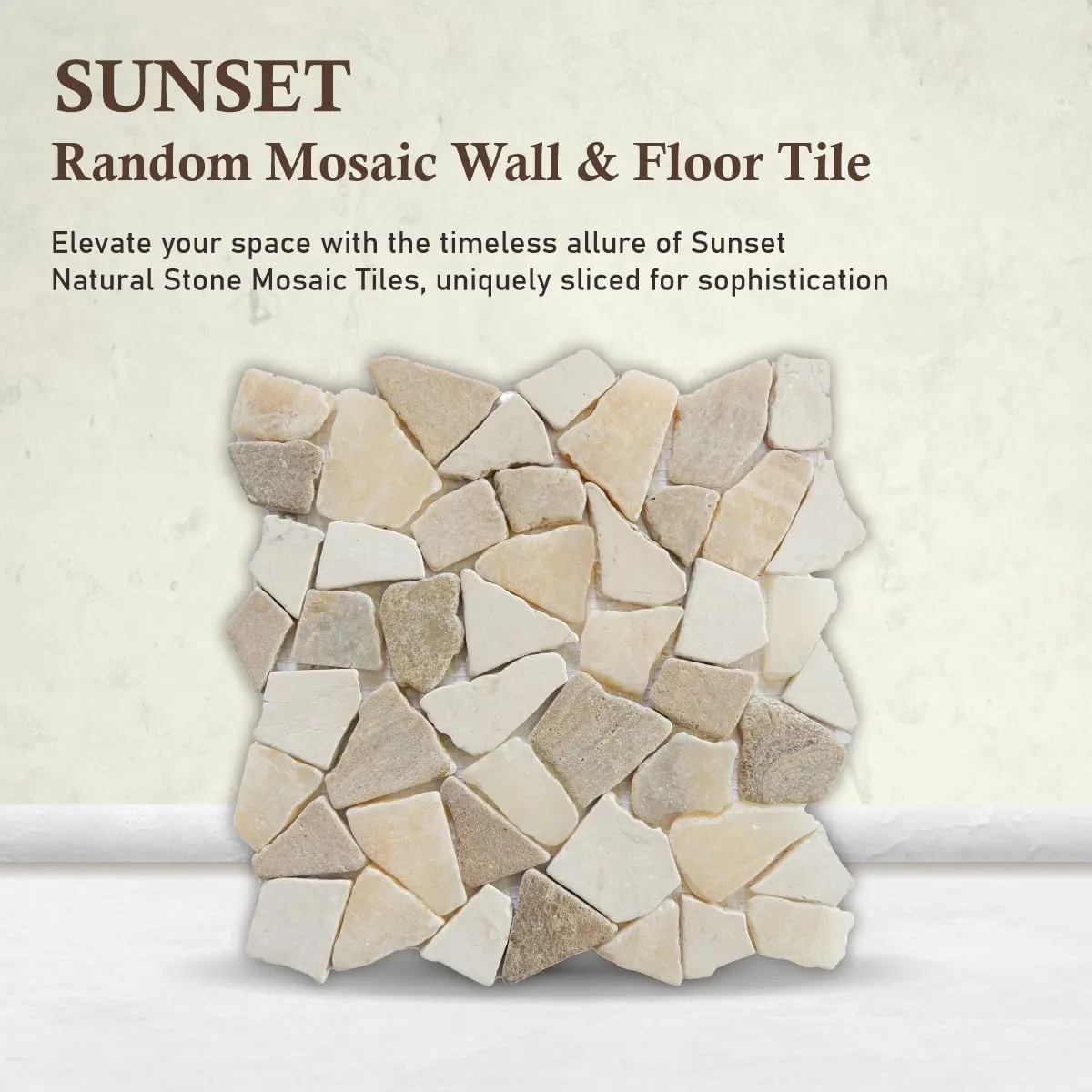 Sunset Random Mosaic, Tumbled Stone Back Splash Tiles for Kitchen Walls, Shower and Bathroom Floors, and Outdoor Areas (11.4" X 11.4")