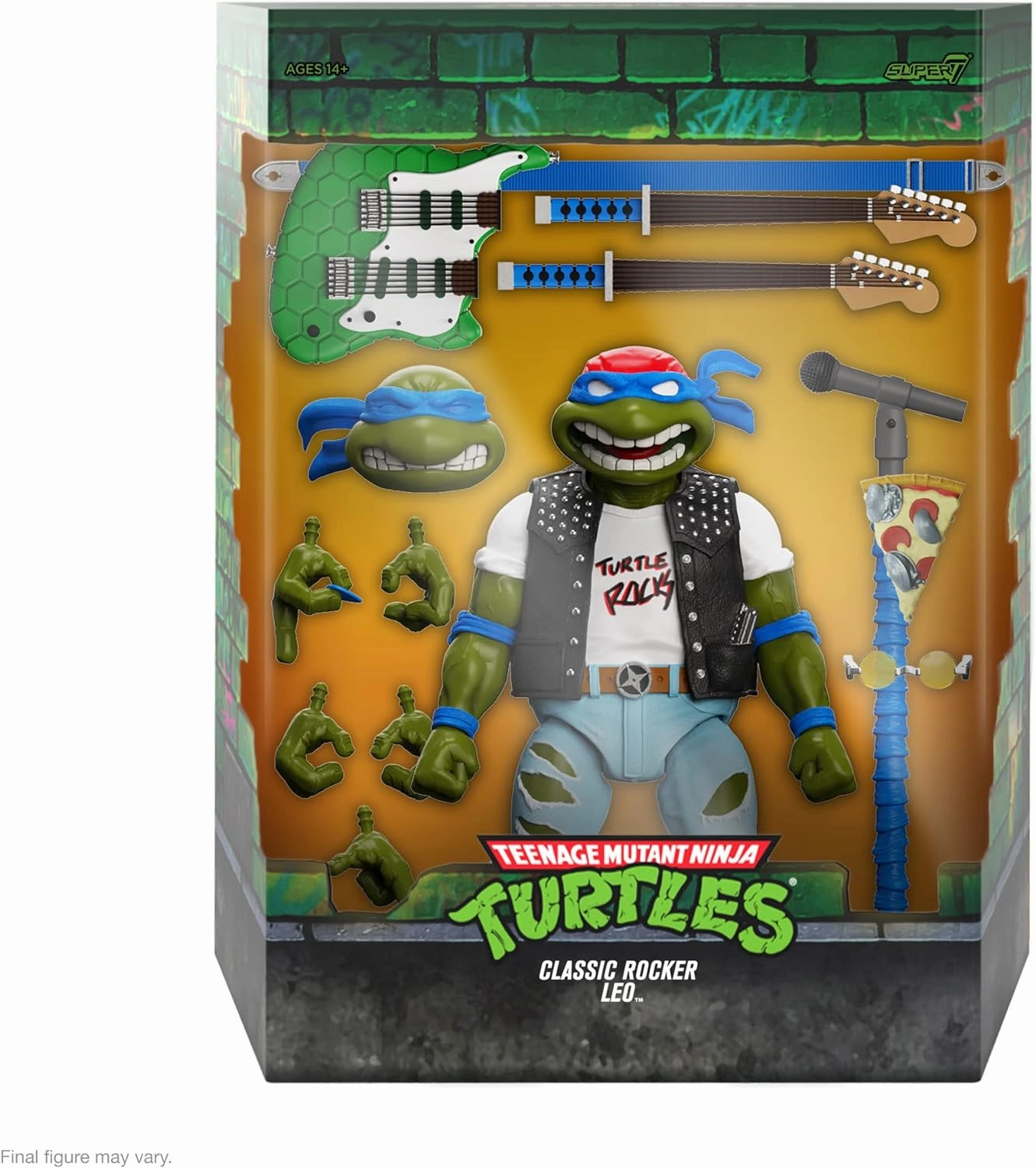 Super7 ULTIMATES! Teenage Mutant Ninja Turtles Classic Rocker Leo - 7" TMNT Action Figure with Accessories Classic Cartoon Collectibles and Retro Toys