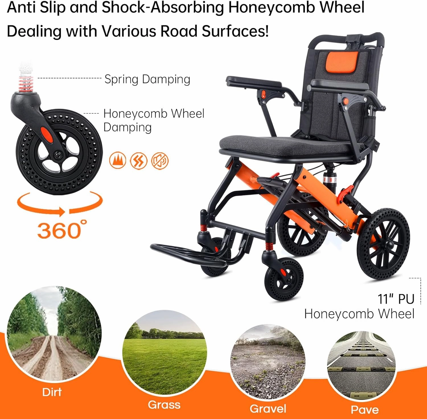 Super Lightweight Portable Transit Travel Wheelchair, Upgraded Folding Transport Wheelchairs (Weight 26.7lbs) for Adults and Seniors, Come with Telescopic Handle and Travel Bag