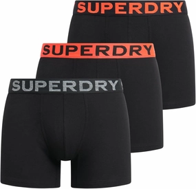 Superdry Men's 3 Pack Organic Cotton Boxer Briefs, Black/Orange, L
