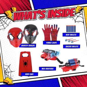 Superhero Web-Slinging Toy Set – 7-in-1 Superhero Set Includes 2 Web Shooters, 2 Hero Masks, 2 Gloves, and 1 Cape – Ideal for Indoor and Outdoor Costume Role-Playing, Imaginative Play for Kids Ages 3 