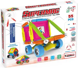 SUPERMAG - Wheels 55 | Educational Construction Fun | 55 Piece Set | Europe-Made | STEM | Toy Magnetic Building Sets | Magnet Toys | Supermag 0661