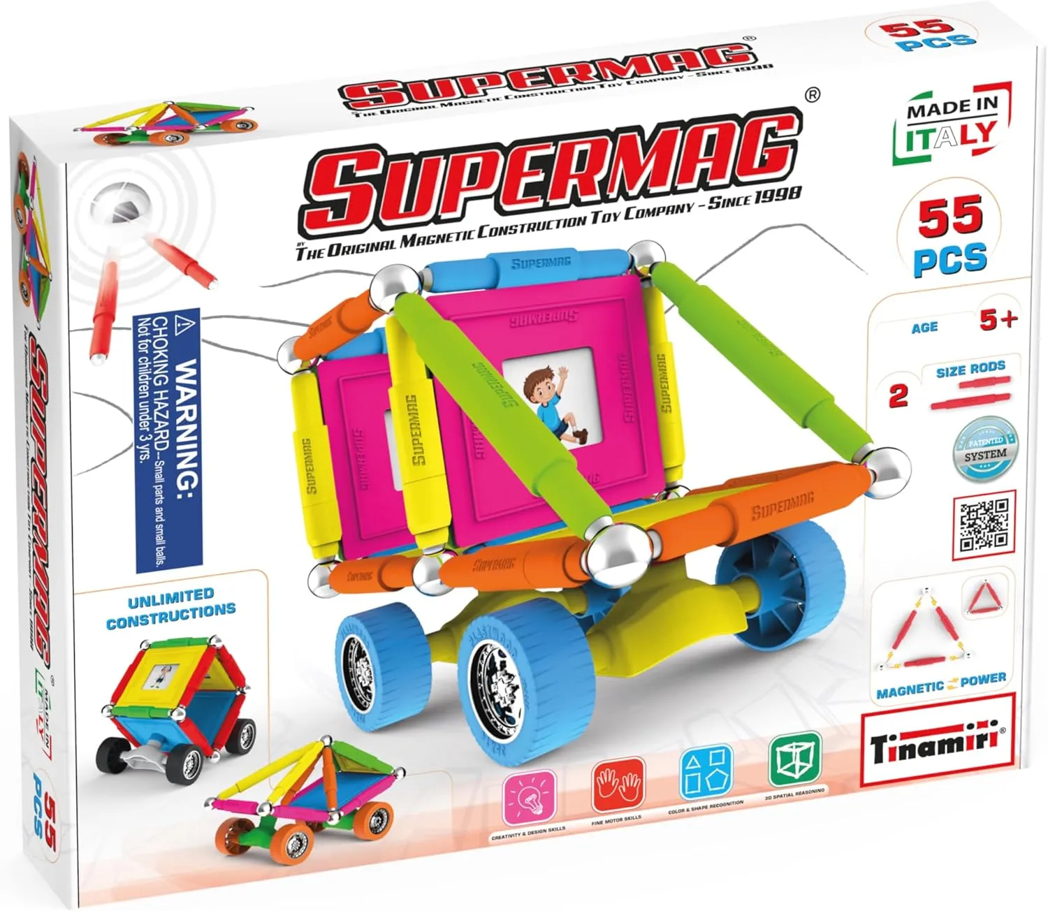SUPERMAG - Wheels 55 | Educational Construction Fun | 55 Piece Set | Europe-Made | STEM | Toy Magnetic Building Sets | Magnet Toys | Supermag 0661