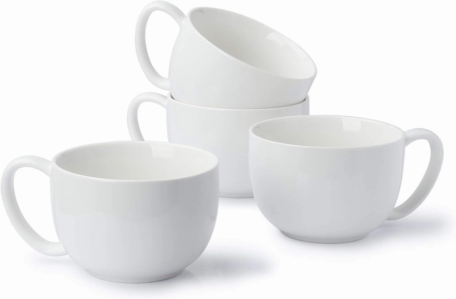 Sweese Porcelain 22oz Large Coffee Mugs Set of 4, Large Soup Mug with Handles Perfect for Coffee, Tea, Hot Chocolate, Microwave Safe, White