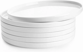 Sweese Porcelain Flat Dinner Plates Set of 6, 10.5 Inch High Edge Dish Set - Dishwasher, Microwave, Oven Safe, Scratch Resistant, Kitchen Serving Dishes - Elegant White Glaze
