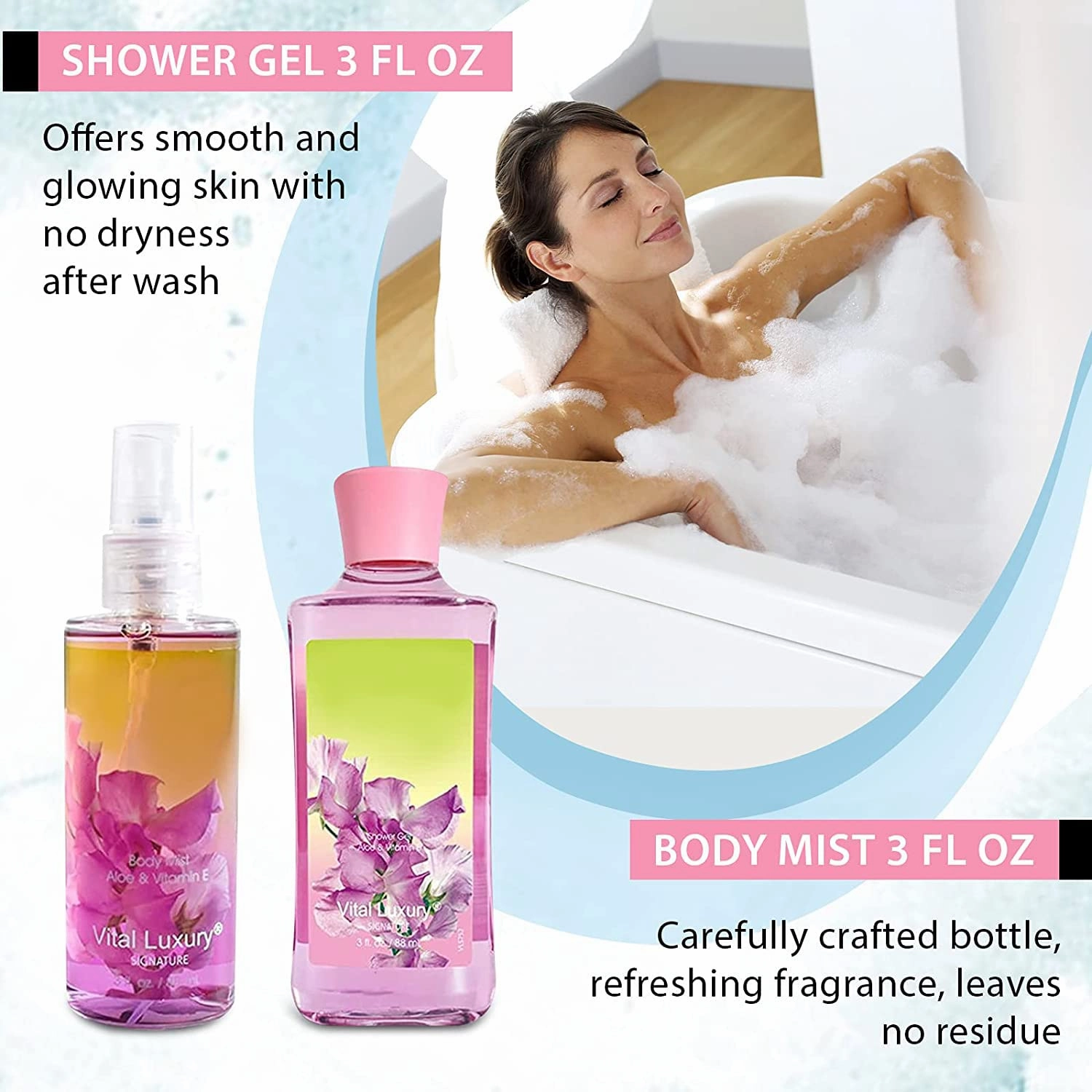 Sweet Pea Bath & Body Kit, 3 Fl Oz, Ideal Skincare Gift Home Spa Set, Includes Body Lotion, Shower Gel, Body Cream, and Fragrance Mist, Birthday Mother's Valentine's Day Gifts for Her