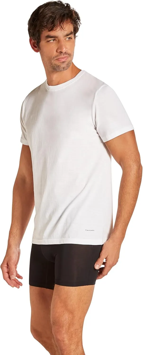 TAHARI Men's 4-Pack Cotton Stretch Crew Neck T-Shirt – Soft, Breathable & Flexible Fit Undershirt