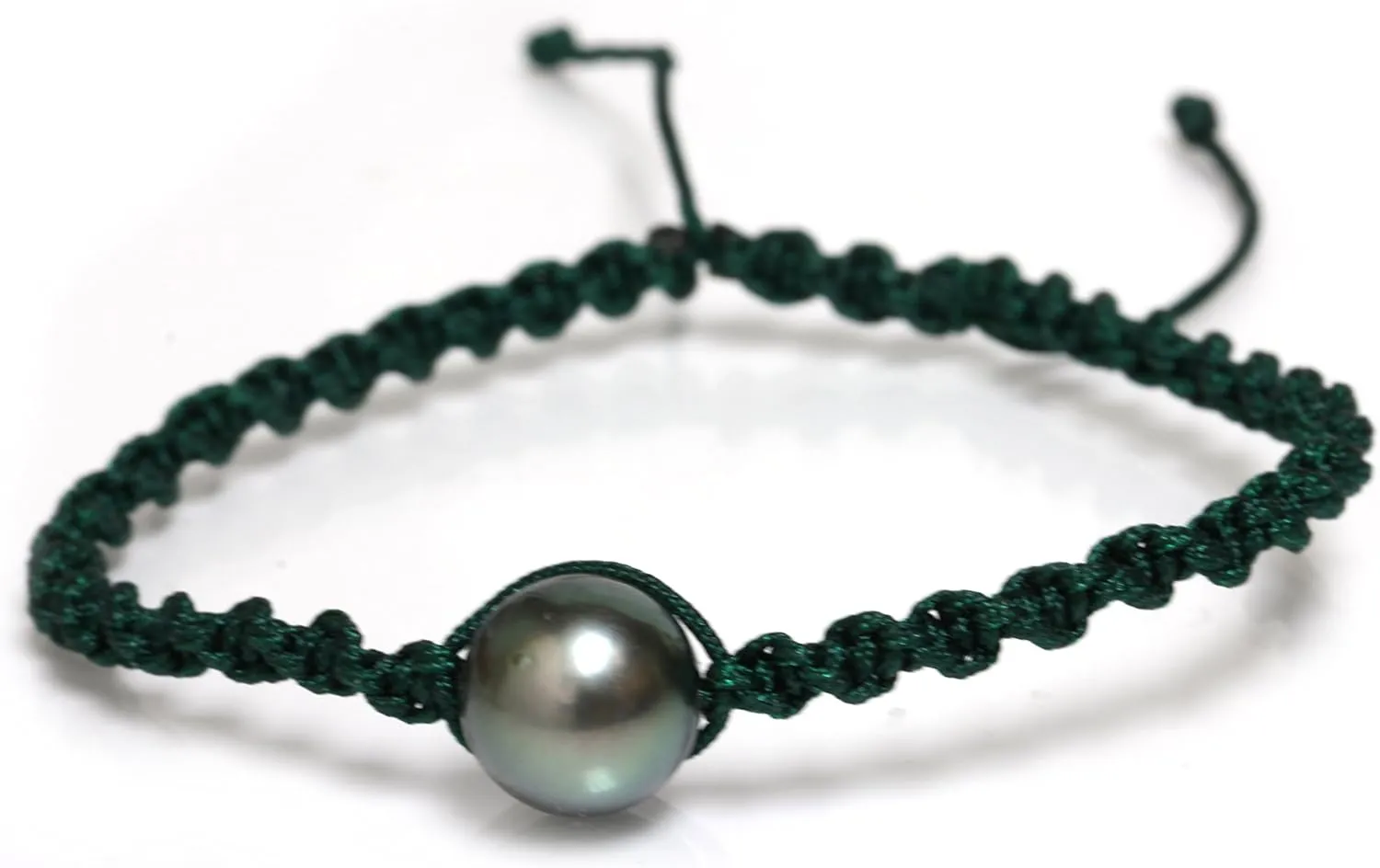 Tahitian Pearl Macarme Shamballa Bracelet 9 mm set in Green, Blue and Black/Red