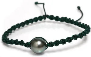 Tahitian Pearl Macarme Shamballa Bracelet 9 mm set in Green, Blue and Black/Red
