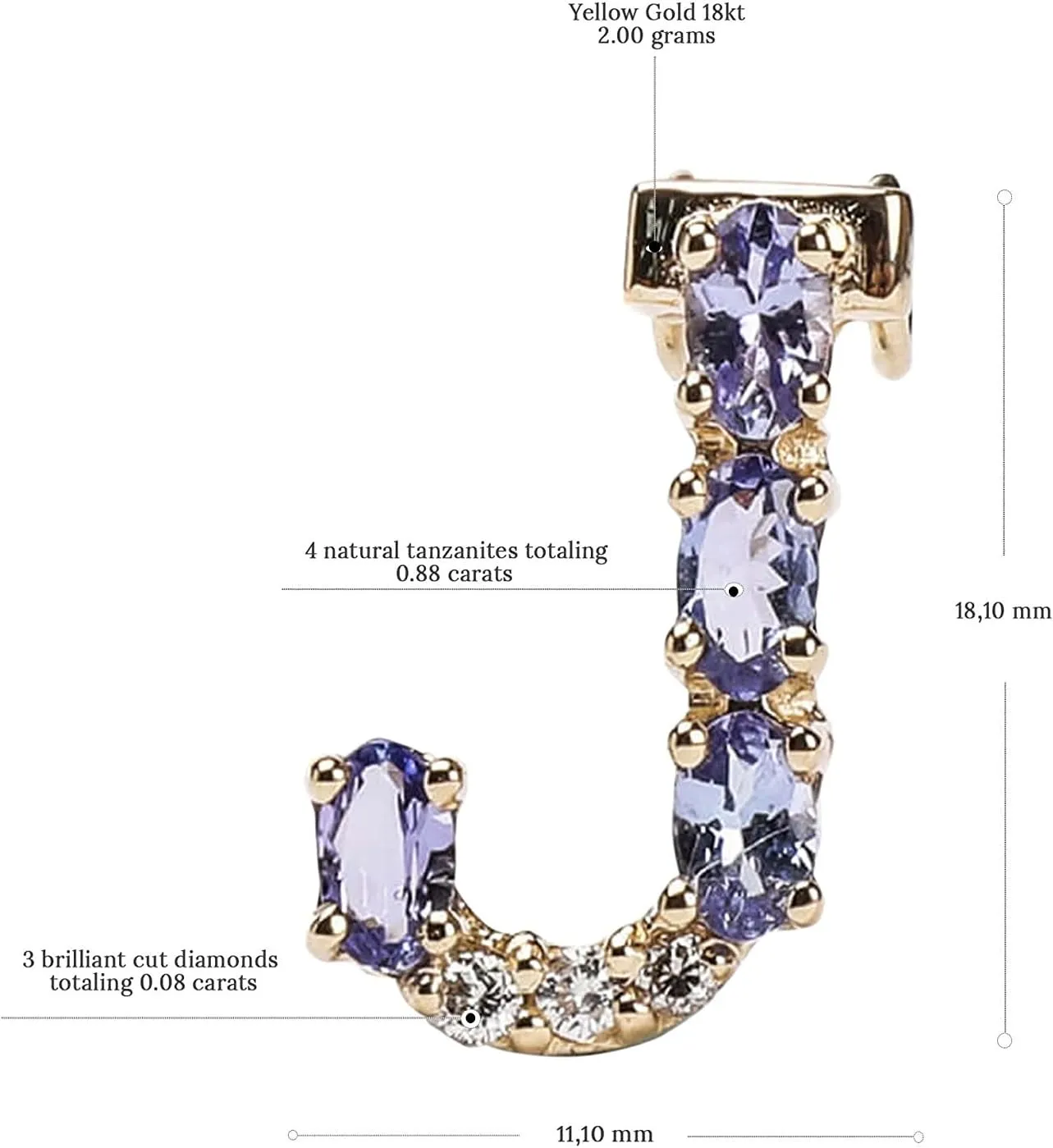 Tanzanite Initial Necklace With Diamonds & 18K Gold Chain | Irresistible Letter Pendants Jewelry | Perfect Valentine’s Day, Anniversary & Birthday Gift