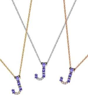 Tanzanite Initial Necklace With Diamonds & 18K Gold Chain | Irresistible Letter Pendants Jewelry | Perfect Valentine’s Day, Anniversary & Birthday Gift