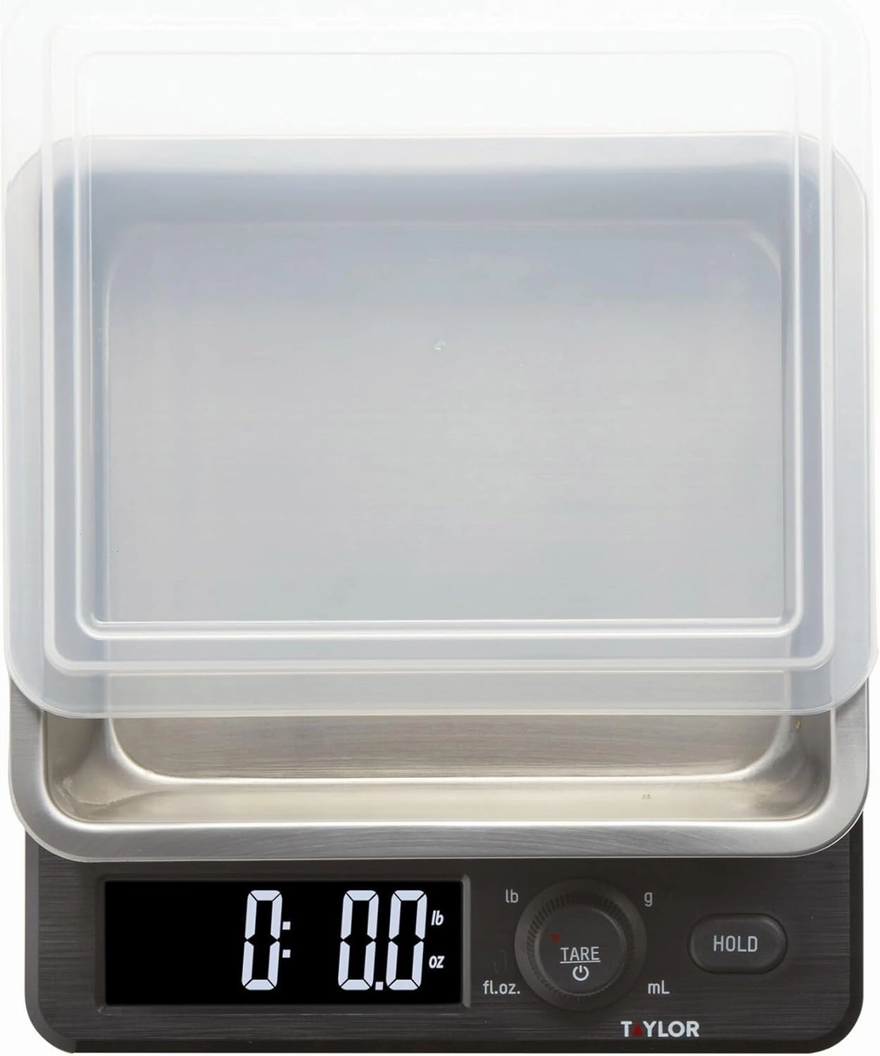 Taylor Digital Kitchen Scale with Dishwasher Safe Stainless Steel Container and Snap On, 22 pound capacity, Black